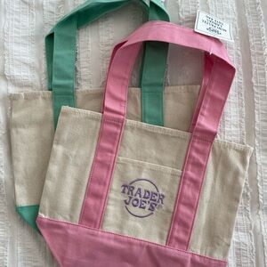 Trader Joe's Beige Canvas Tote with Pink Accents